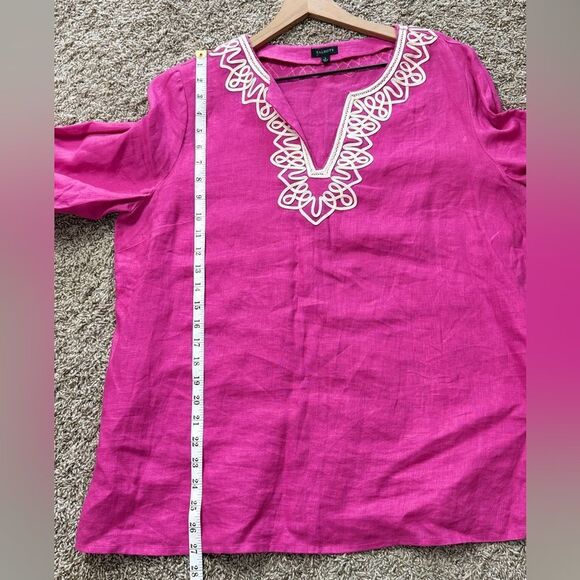 Talbots Raspberry Pink & White Linen Tunic Top - Picture 5 of 7